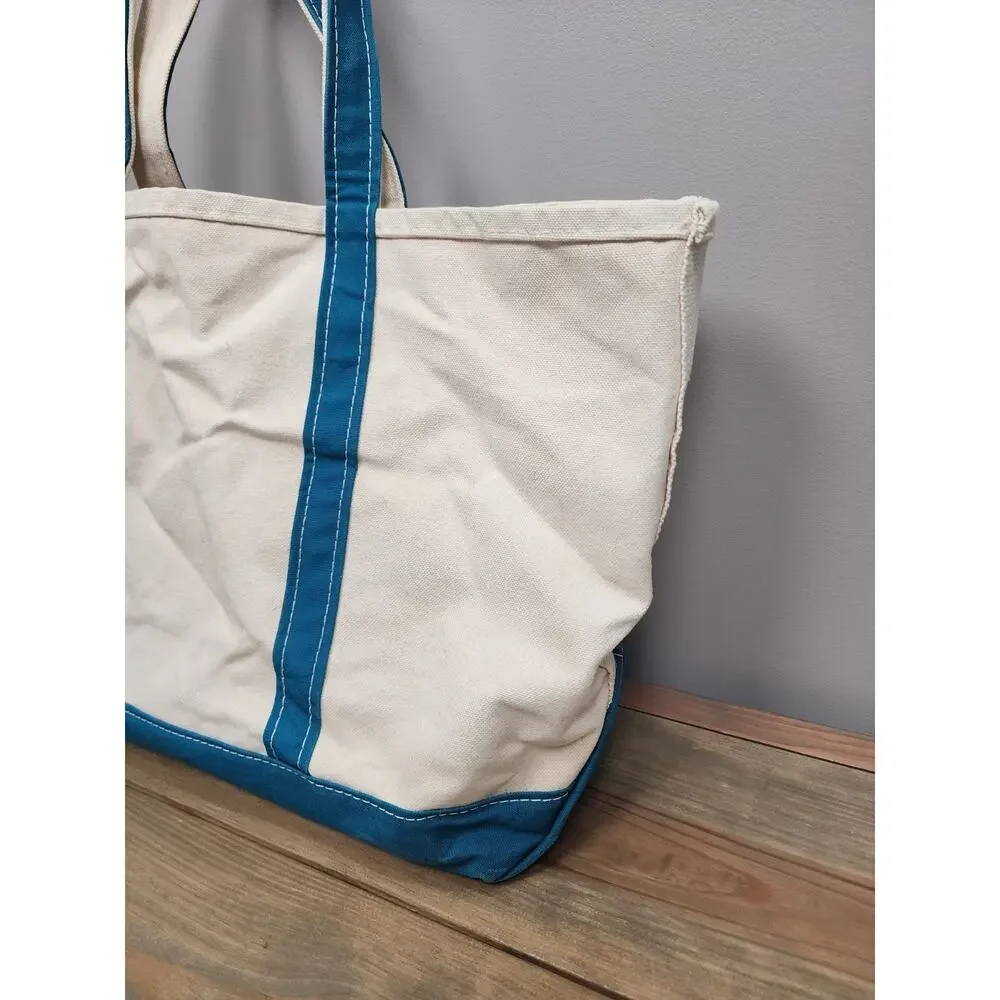 VTG 90s Large LL Bean Boat & Tote Teal Canvas Bag Distressed Stained